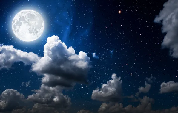 The sky, stars, clouds, light, night, the moon