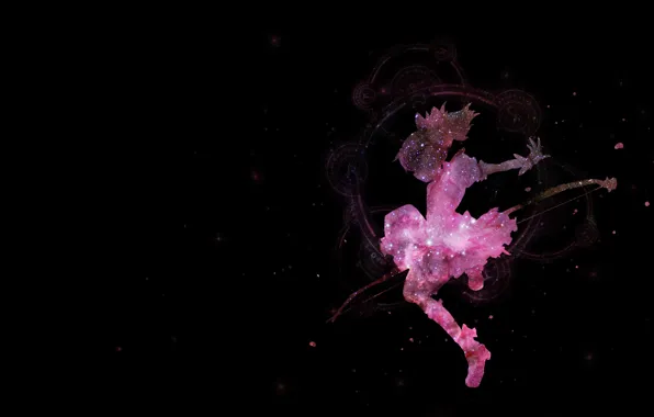 Pink, black, anime, sequins, silhouette, black background, black, pink