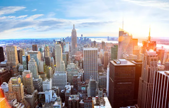 Sunset, city, dawn, beauty, skyscrapers, USA, hot, New York