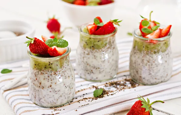 Berries, Breakfast, strawberry, yogurt, pudding, Chia, Timolina