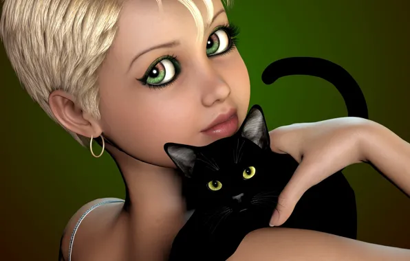 Picture cat, girl, black, haircut