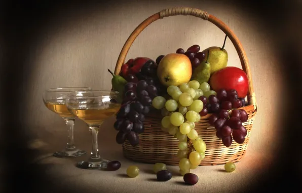 Picture berries, basket, still life