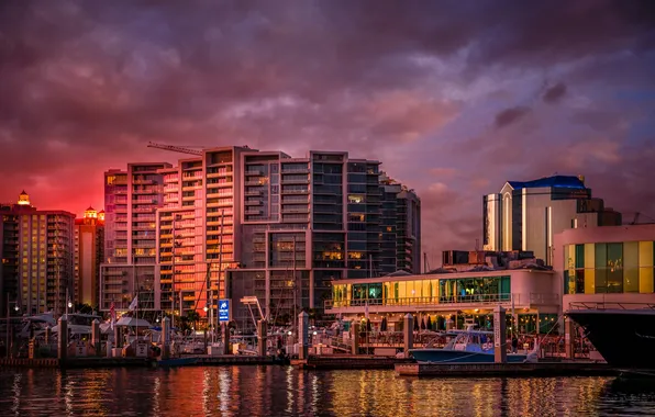Sunset, the city, pier, panorama, NATHAN MULLET