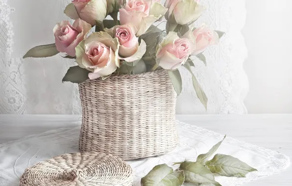 Roses, bouquet, basket