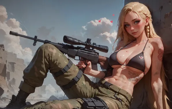 AI art, rifle, girl