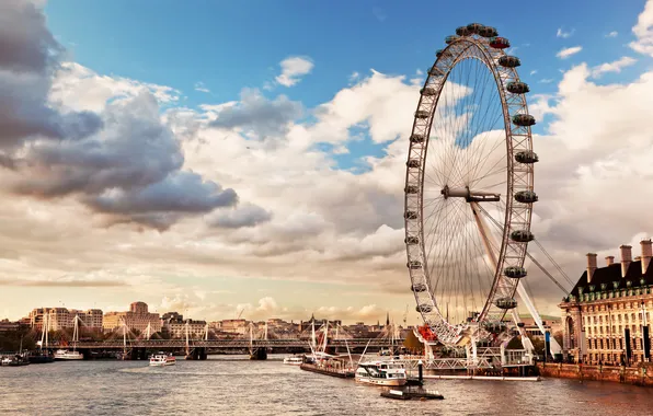 City, London, Ferris wheel, skyline, London, Thames River, the river Thames, the London Eye