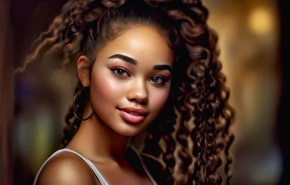 Girl, portrait, black, black woman, African-American, AI art, neural network, the art of artificial intelligence