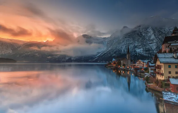 Shore, home, architecture, pond, Hallstatt, Hallstatt