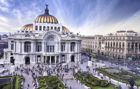 The building, area, Mexico, Opera, Museum, the bushes, Mexico city, Palace of fine arts