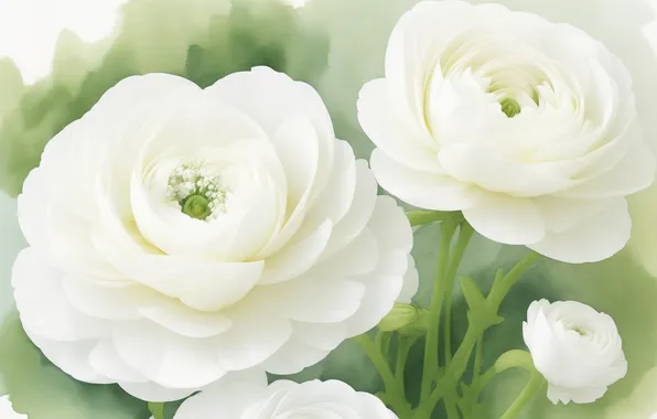 White, flower, flowers, green, green, tenderness, figure, plant