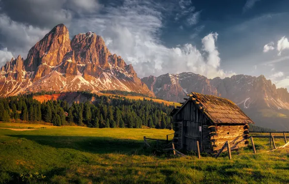 Picture field, mountains, Alps, house