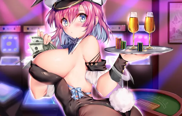 Girl, sexy, ass, cleavage, pink hair, boobs, anime, beautiful