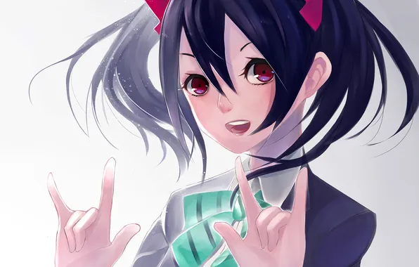Picture look, girl, smile, sign, blush, fingers, anime, art