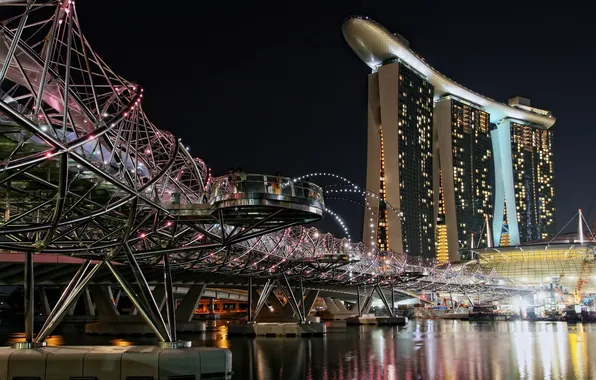 Picture bridge, lights, the evening, the hotel, Singapore