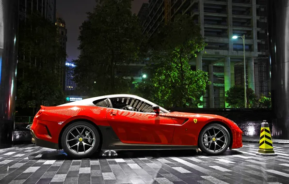 City, light, Ferrari, red, supercar, 599, night, GTO