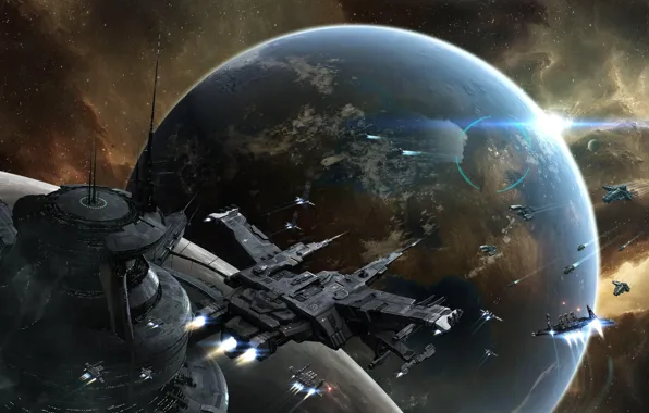 Nebula, planet, station, Space, space, battle, spaceship, eve online