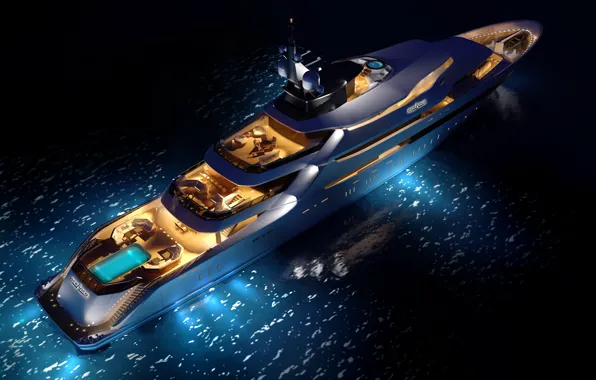 Picture sea, yacht, concept, night, superyacht, Y708, upview, oceAnco
