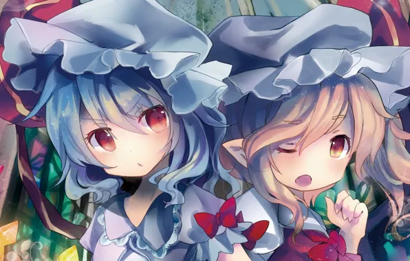 Look, girls, touhou, dissatisfaction, remilia scarlet, art, flandre scarlet, kedama milk