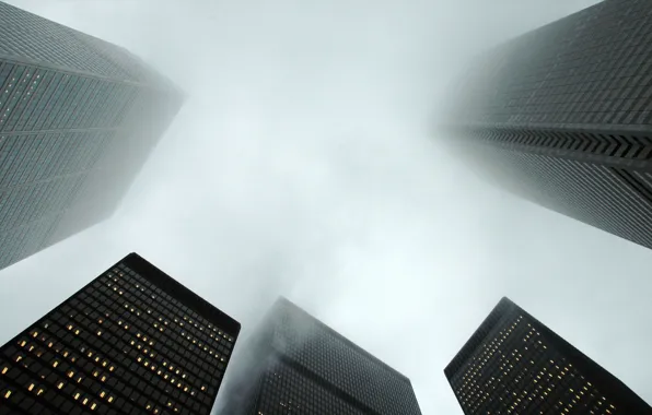 The city, fog, home, skyscrapers