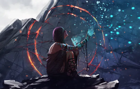 Girl, Magic, Fantasy, Rock, Rings, Fiction, Magic, Concept Art