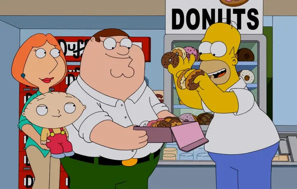 The simpsons, donuts, family guy