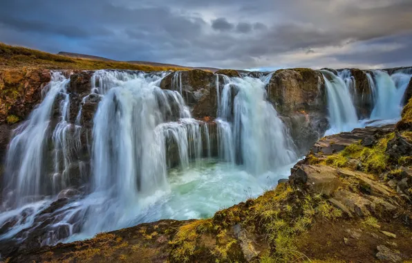 Picture waterfalls, Iceland, Iceland, Videolecture, Kolufossar Falls, Vididalstunga