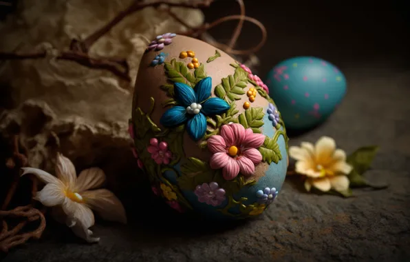 Flowers, the dark background, holiday, eggs, spring, Easter, decoration, ornament