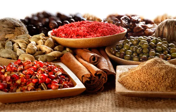 Picture cinnamon, spices, spices, cardamom, coriander, spices, turmeric