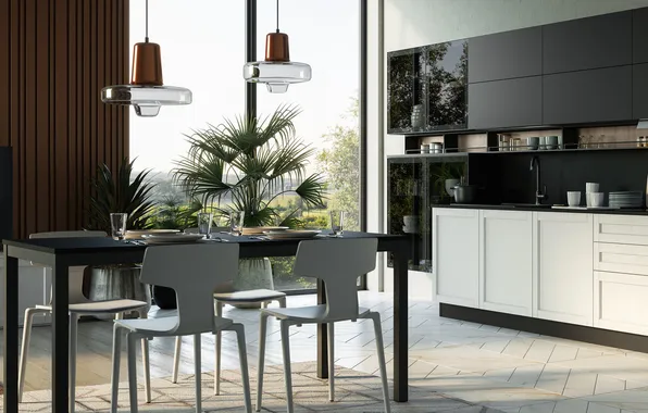 Style, Villa, interior, Italy, kitchen, dining room, dining area, Italian design