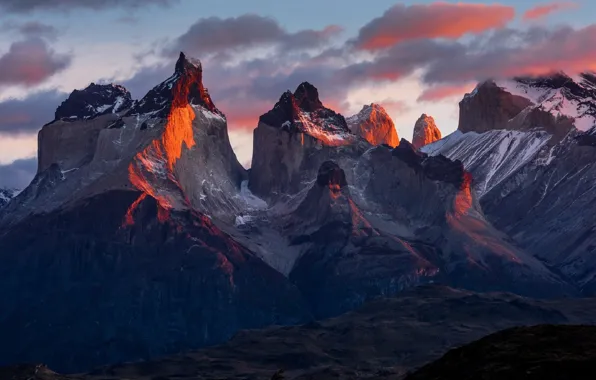 Picture the sky, clouds, sunset, mountains, nature, rocks, the evening, Chile