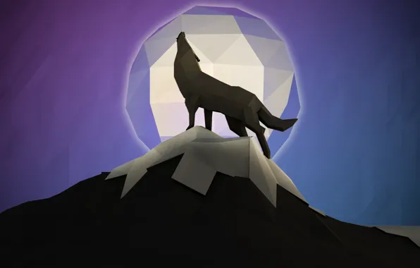 The moon, mountain, wolf, howl