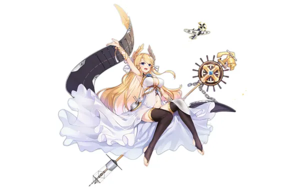 Girl, sexy, cleavage, thighhighs, long hair, dress, boobs, anime
