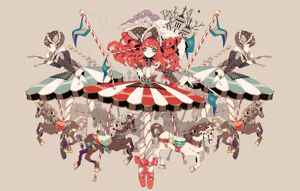 Picture feathers, horse, carousel, Girls, Pointe shoes