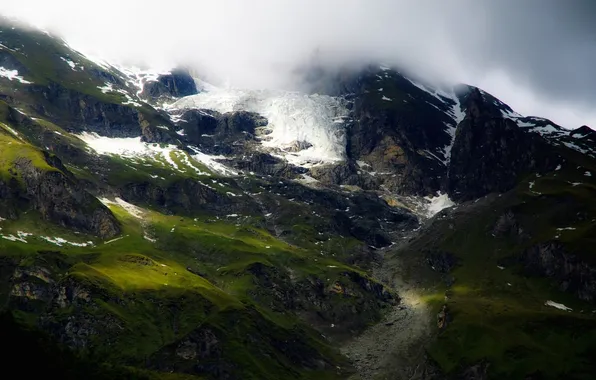 Picture clouds, mountains, trail