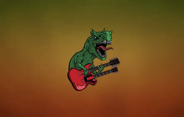 Picture language, red, green, guitar, dinosaur, minimalism, teeth, hard