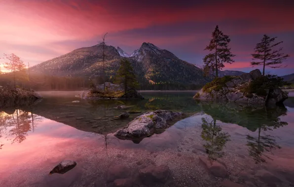 The sky, light, mountains, lake, Germany, Bayern