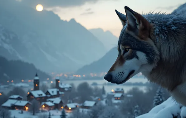 Winter, frost, the sky, look, face, snow, mountains, lights