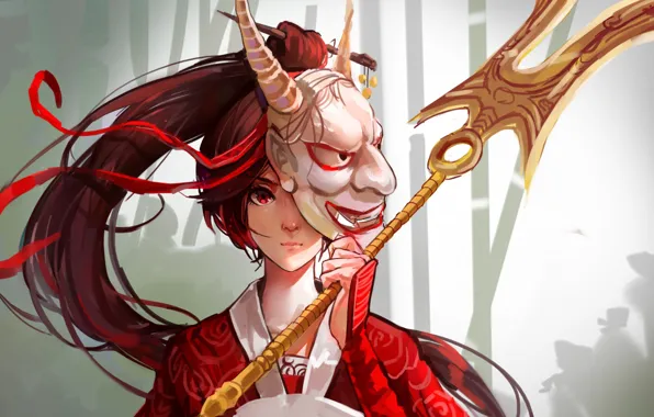 Girl, mask, Trident, League of Legends, League Of Legends