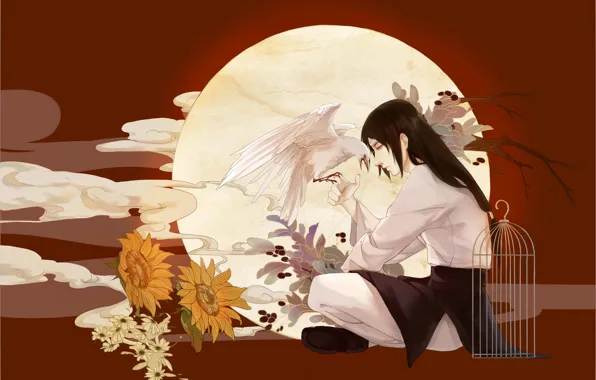 Picture flowers, bird, Naruto, Naruto, Hyuuga Neji