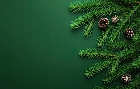 Branches, spruce, Christmas, New year, tree, needles, bumps, green background