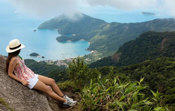 Picture Sea, Girl, Mountains, Brazil, Brazil, Village of Abraao, Abraao Village, Ilya-Grandi