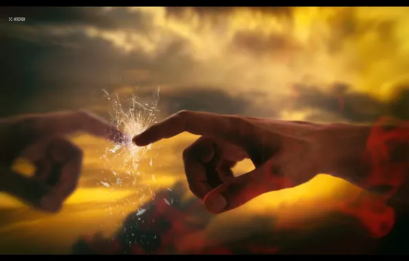 The sky, glass, space, clouds, nature, fragments, people, hand