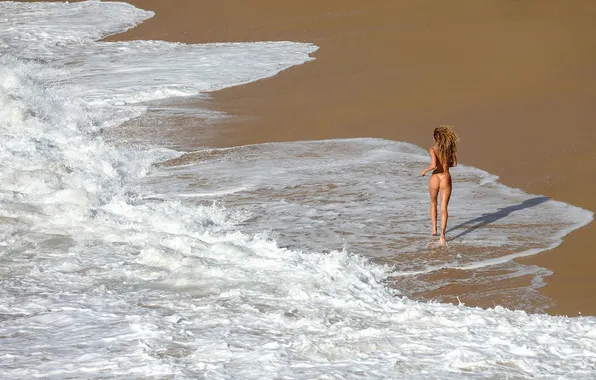 Sand, sea, wave, beach, ass, model, playboy, running