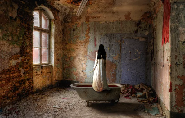 Girl, bath, one, abandoned, the devastation, blood