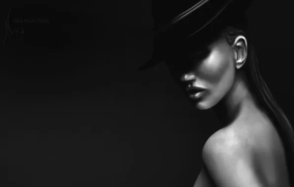 Picture girl, the dark background, model, hat, Kate Moss, Kate, moss