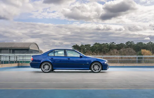 Picture BMW, blue, E39, BMW M5, side view, M5