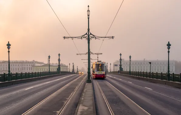 Road, the sky, bridge, building, lights, tram, Eduard Gordeev