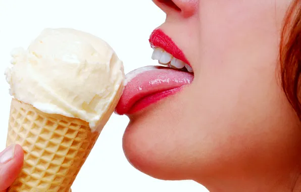 Lips, ice cream, tongue
