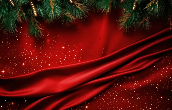 Branches, lights, texture, silk, Christmas, New year, needles, stars