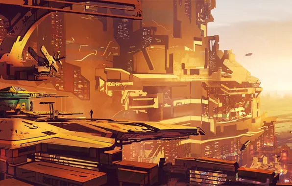 The sky, the city, horizon, future, Sci fi cityscape